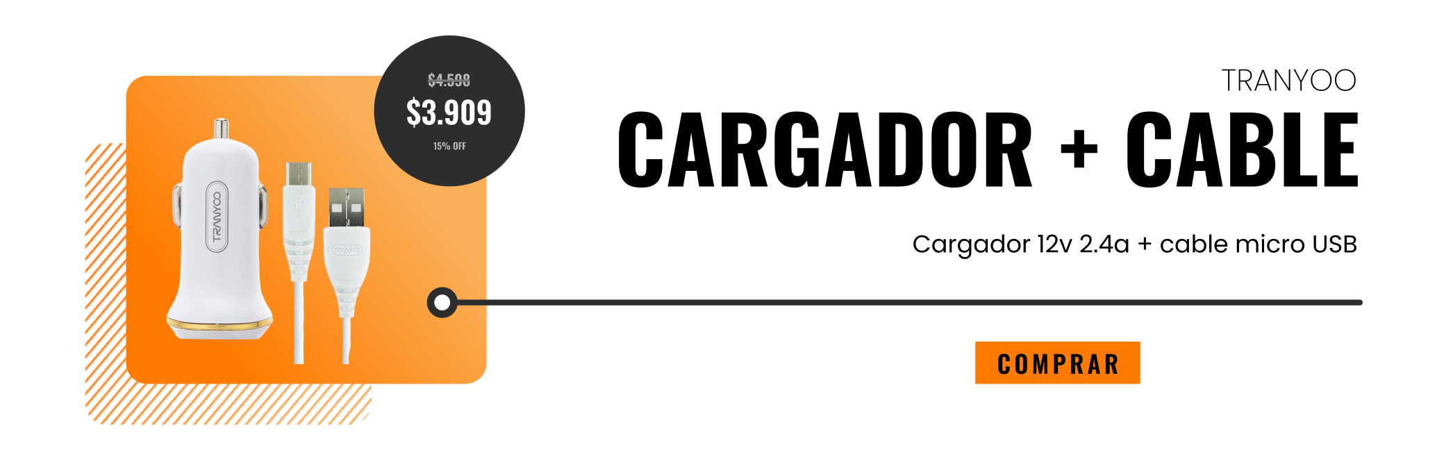 CARGADOR 12V 2.4A + CABLE MICRO USB